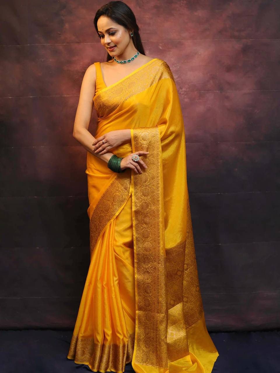 Mustard Yellow Soft Lichi Zari Saree