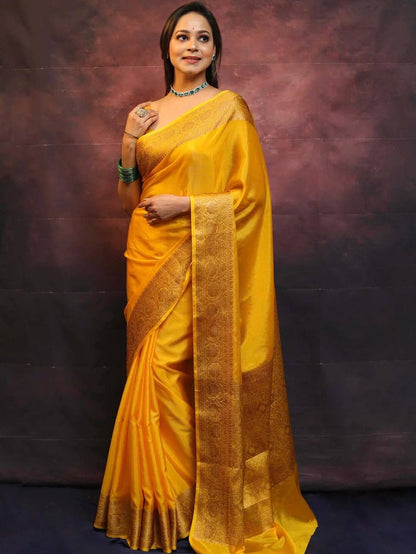 Mustard Yellow Soft Lichi Zari Saree