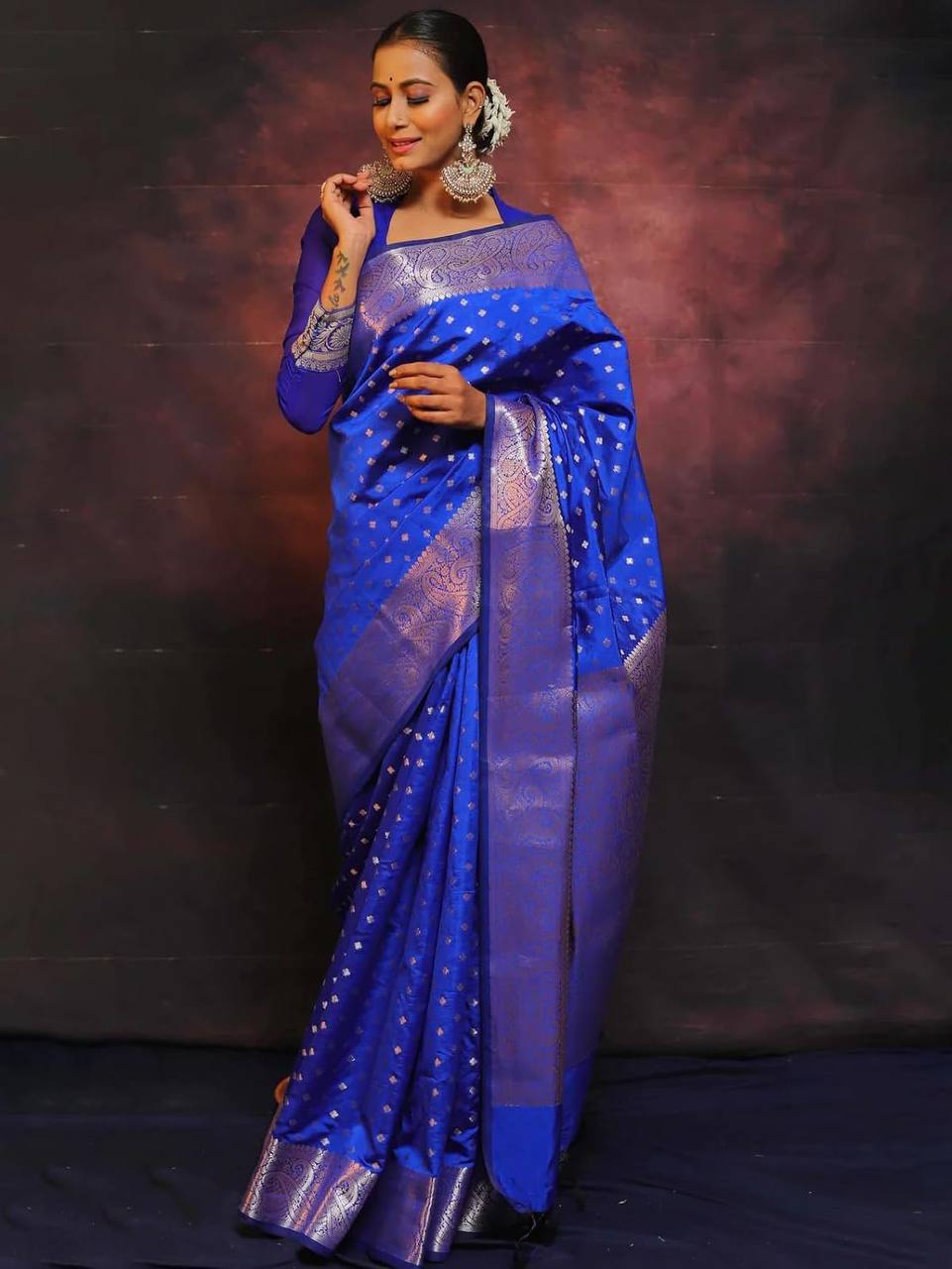 Blue Soft Lichi Zari Saree