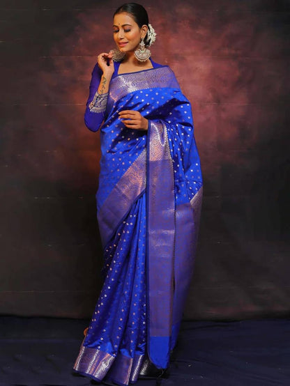 Blue Soft Lichi Zari Saree