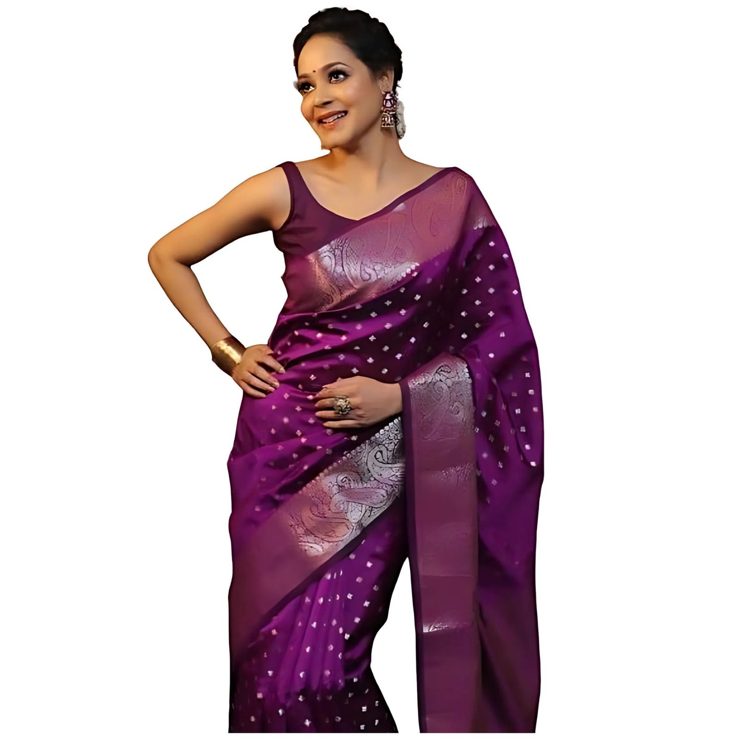 Purple Soft Lichi Zari Saree