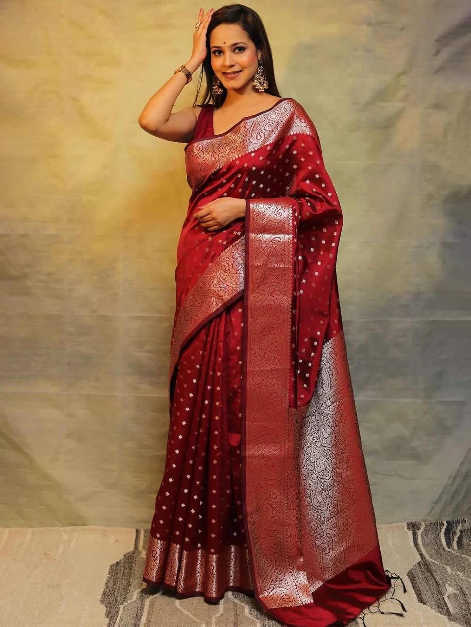 Maroon Soft Lichi Zari Saree