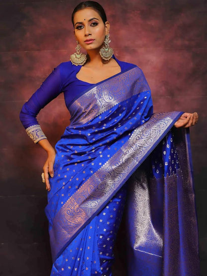 Blue Soft Lichi Zari Saree
