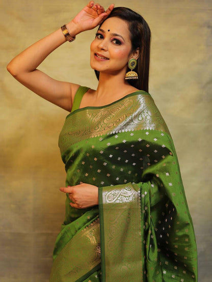 Green Soft Lichi Zari Saree