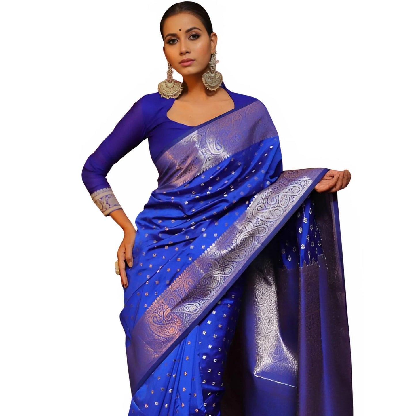 Blue Soft Lichi Zari Saree