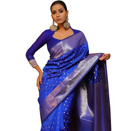 Blue Soft Lichi Zari Saree