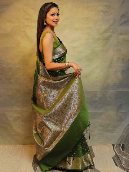 Green Soft Lichi Zari Saree