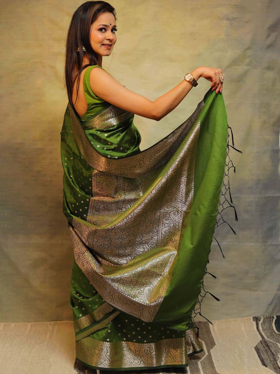 Green Soft Lichi Zari Saree