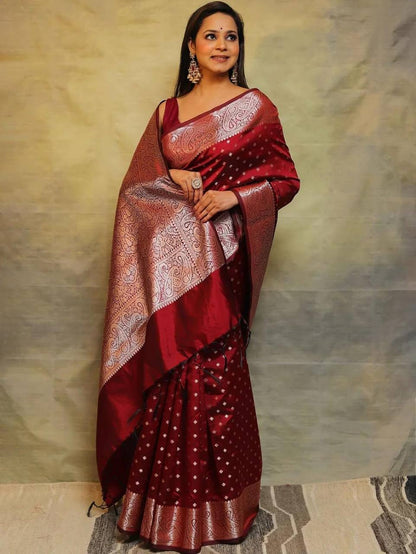 Maroon Soft Lichi Zari Saree