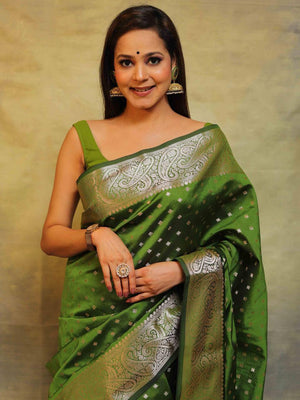 Green Soft Lichi Zari Saree