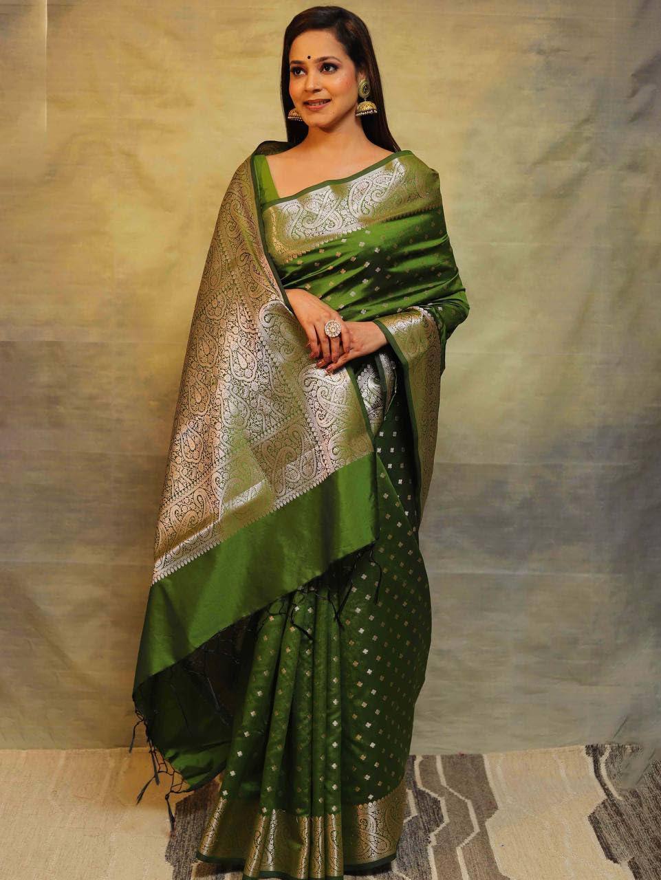 Green Soft Lichi Zari Saree