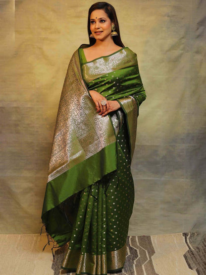 Green Soft Lichi Zari Saree