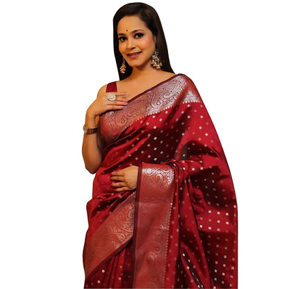 Maroon Soft Lichi Zari Saree