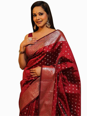 Maroon Soft Lichi Zari Saree