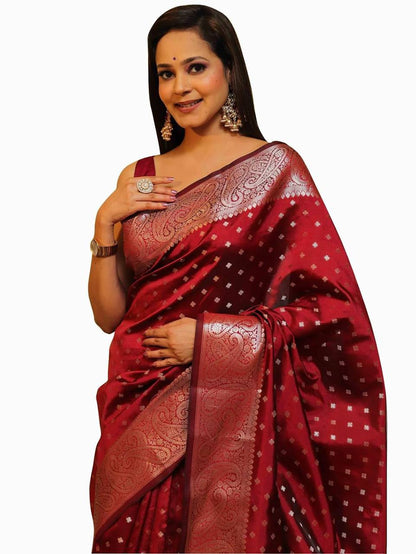 Maroon Soft Lichi Zari Saree
