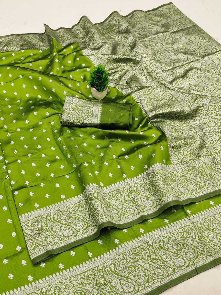 Green Soft Lichi Zari Saree