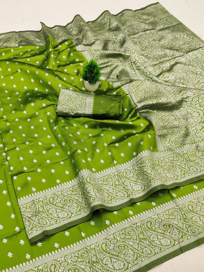 Green Soft Lichi Zari Saree