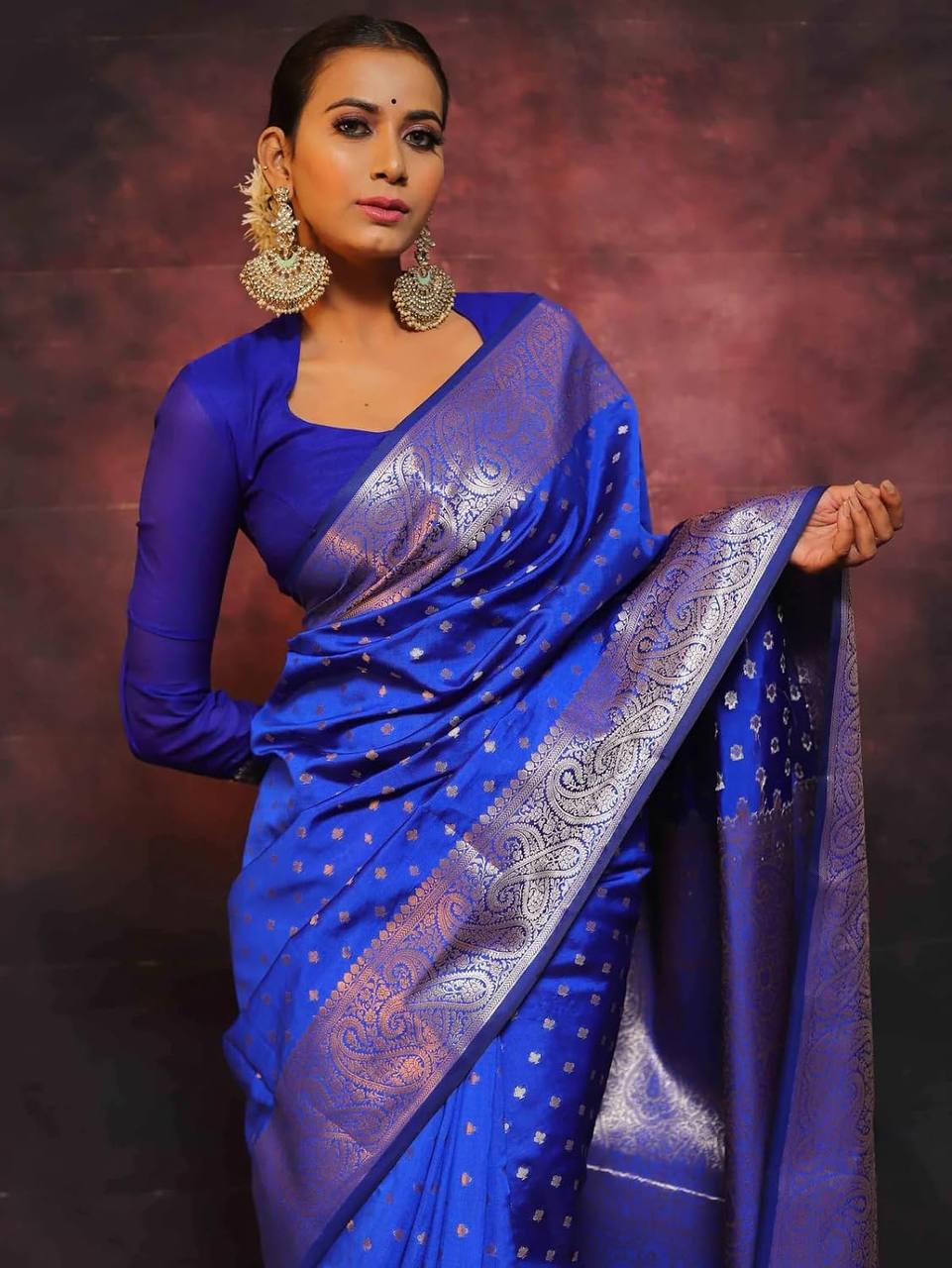 Blue Soft Lichi Zari Saree