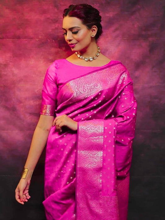 Pink Soft Lichi Jacquard Saree