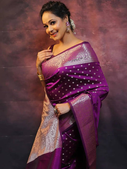 Purple Soft Lichi Zari Saree