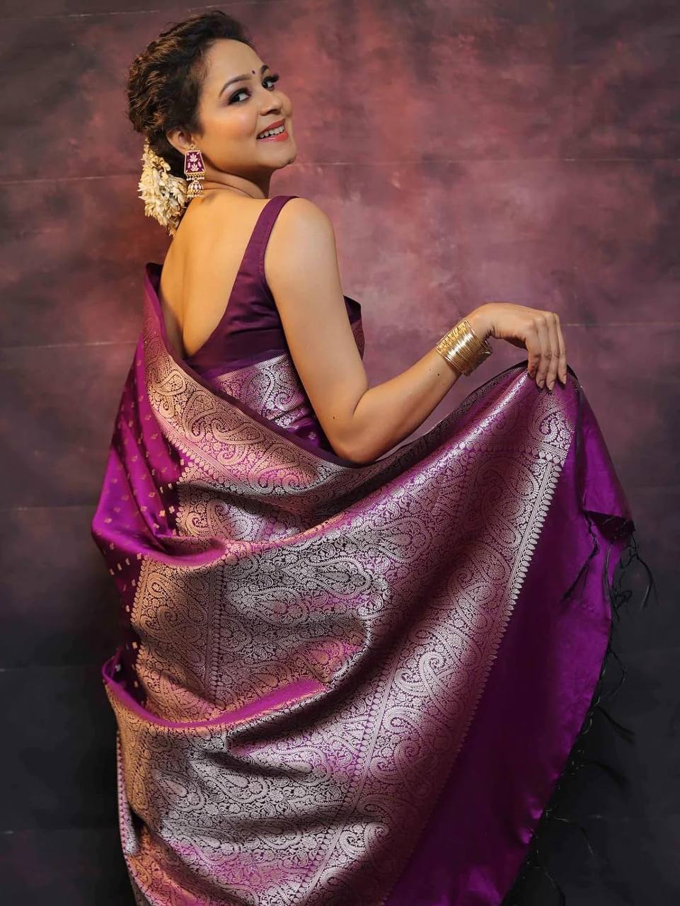 Purple Soft Lichi Zari Saree