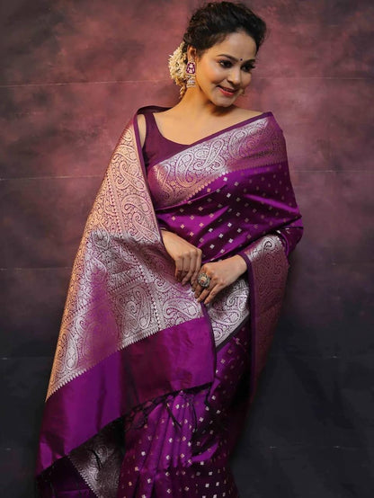 Purple Soft Lichi Zari Saree