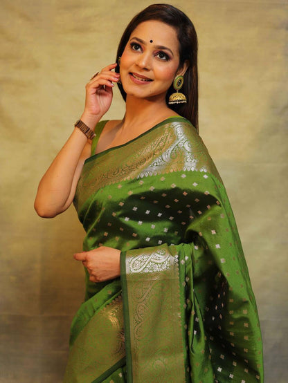Green Soft Lichi Zari Saree