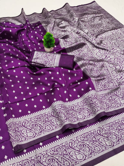 Purple Soft Lichi Zari Saree