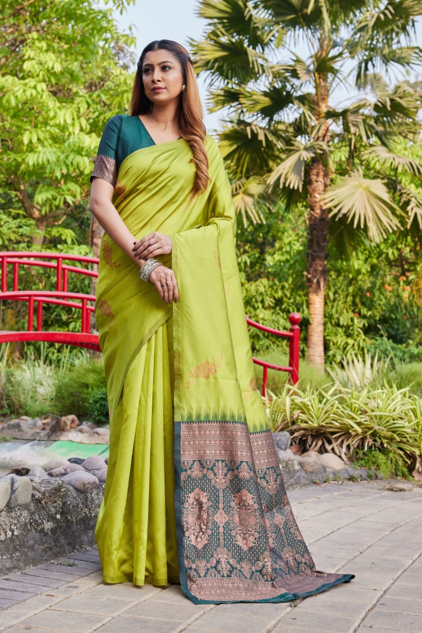 Premium Green Lichi Silk Jacquard Saree