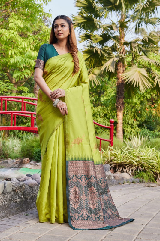 Premium Green Lichi Silk Jacquard Saree