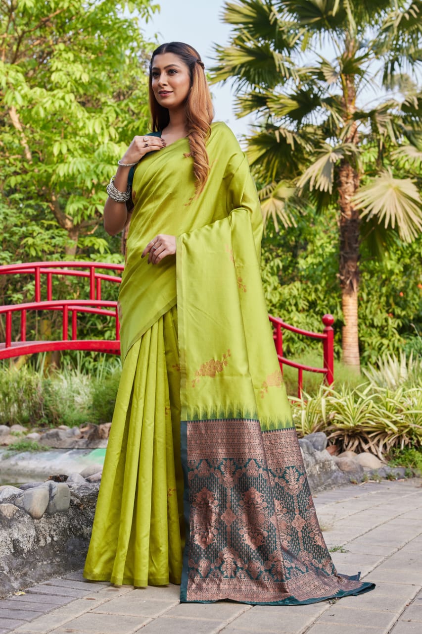 Premium Green Lichi Silk Jacquard Saree