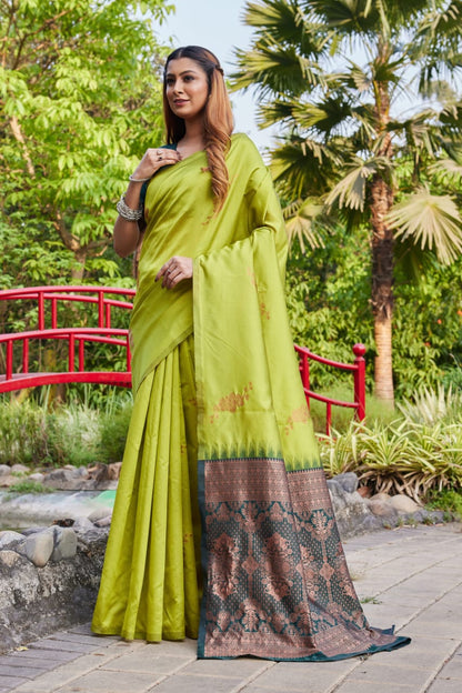 Premium Green Lichi Silk Jacquard Saree