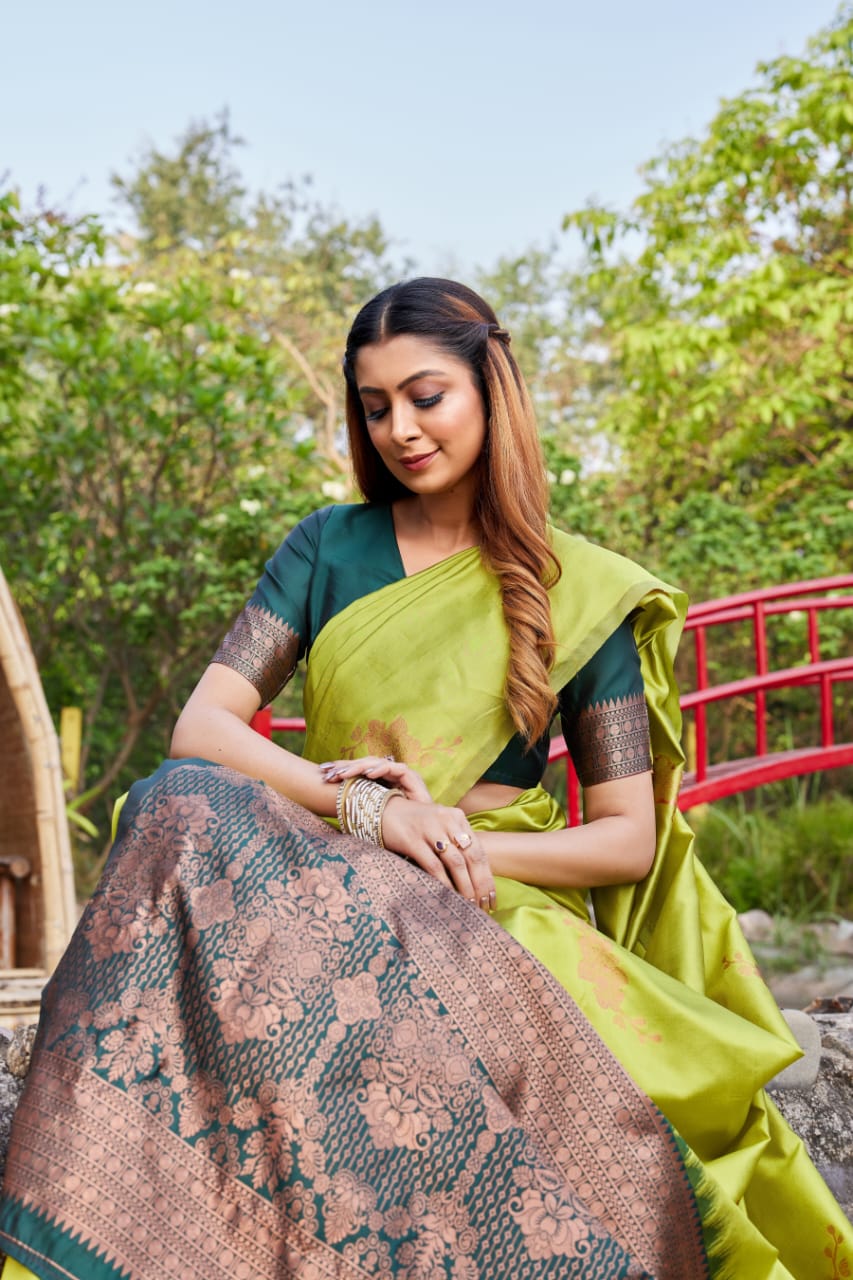 Premium Green Lichi Silk Jacquard Saree