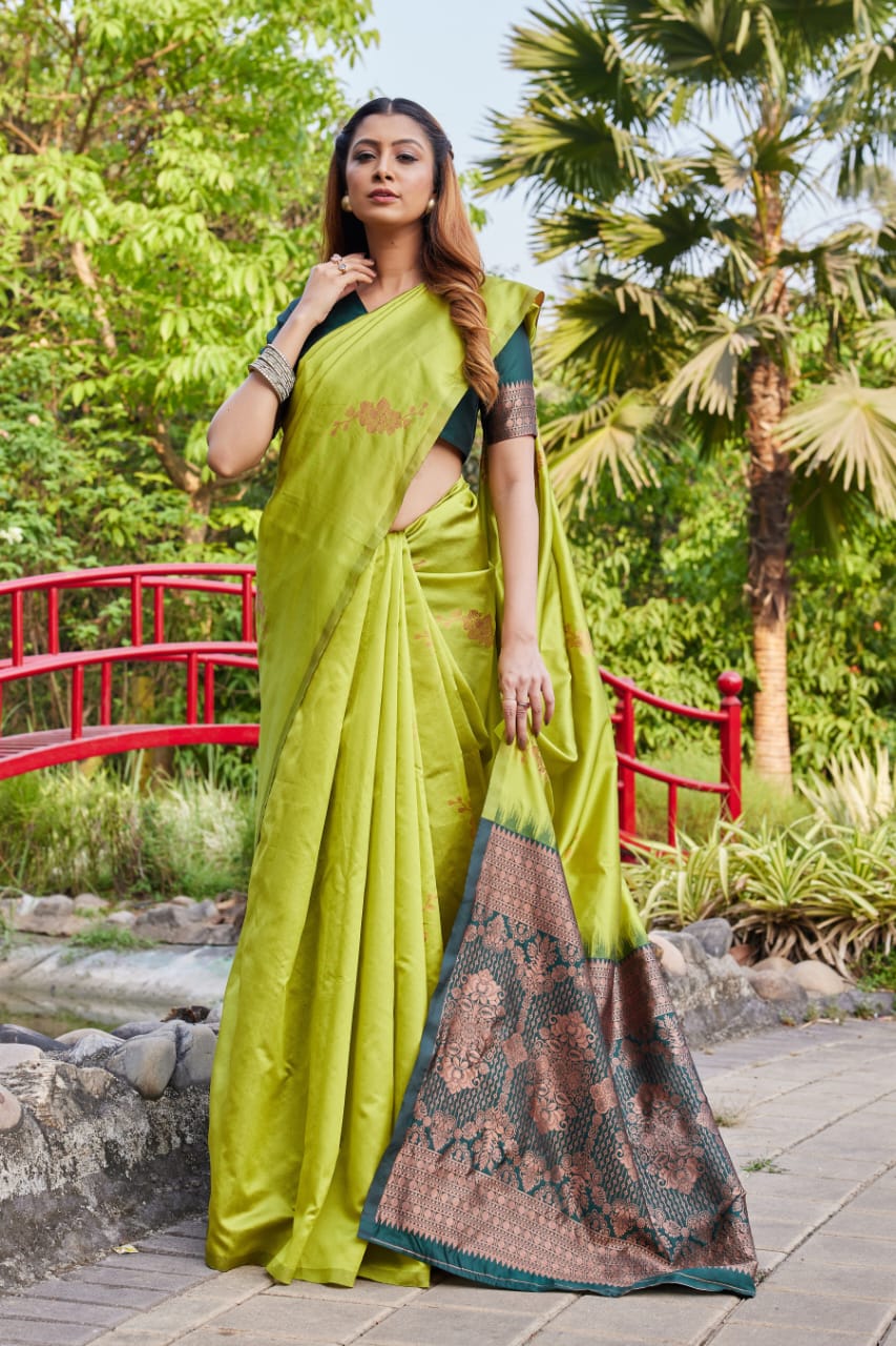Premium Green Lichi Silk Jacquard Saree