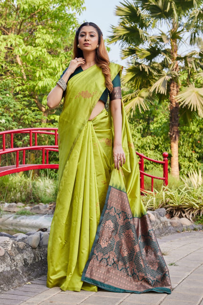 Premium Green Lichi Silk Jacquard Saree
