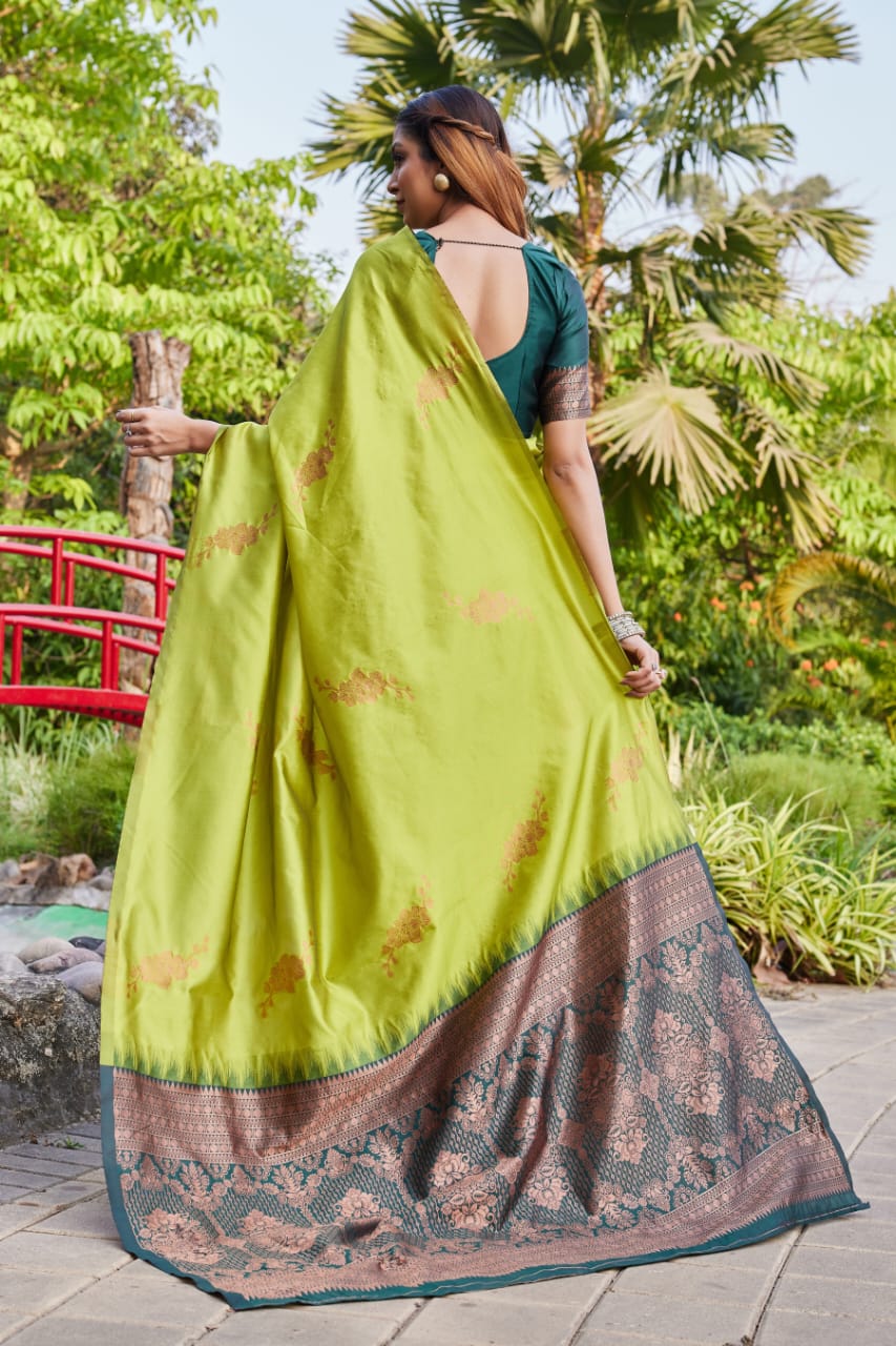 Premium Green Lichi Silk Jacquard Saree
