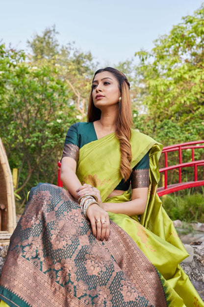 Premium Green Lichi Silk Jacquard Saree