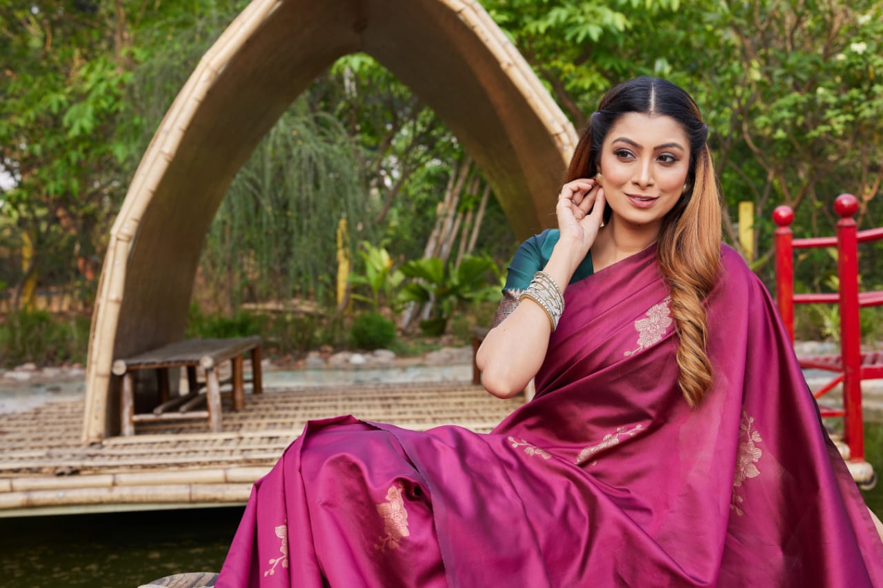 Premium Wine Purple Lichi Silk Saree