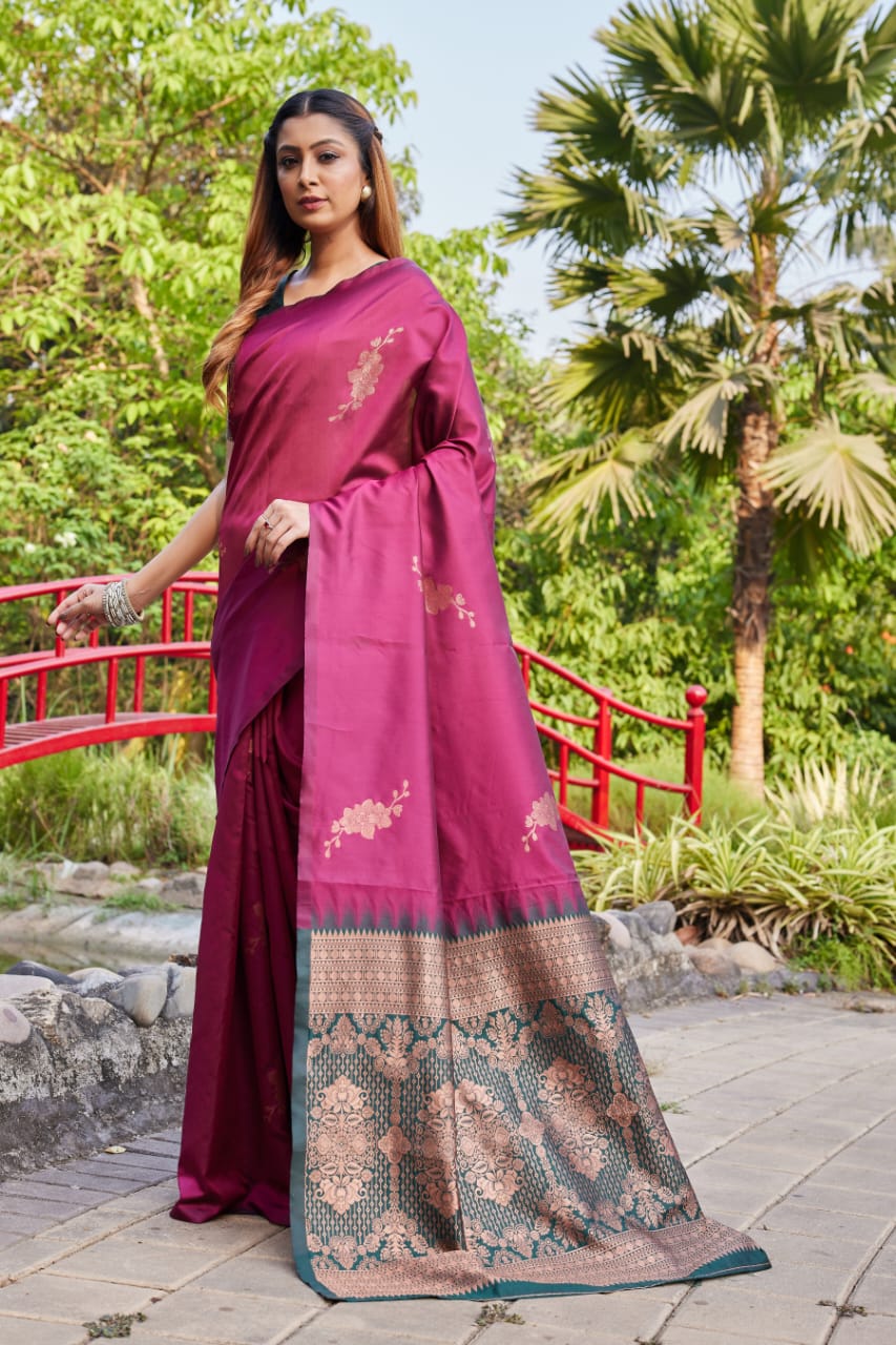 Premium Wine Purple Lichi Silk Saree