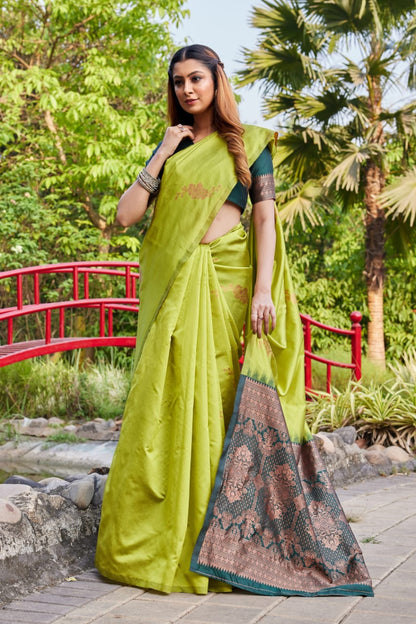 Premium Green Lichi Silk Jacquard Saree