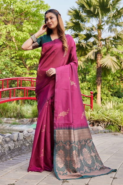 Premium Wine Purple Lichi Silk Saree