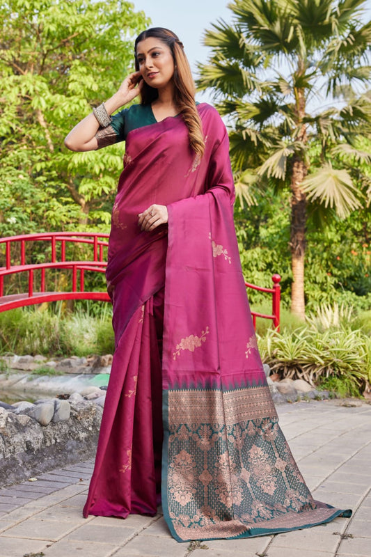 Premium Wine Purple Lichi Silk Saree