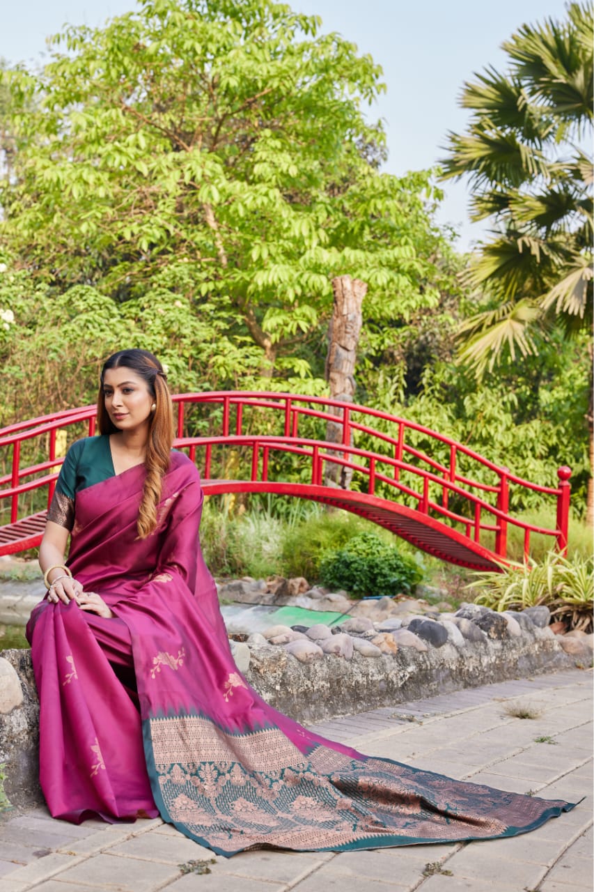 Premium Wine Purple Lichi Silk Saree