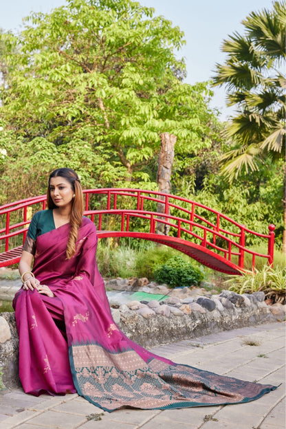 Premium Wine Purple Lichi Silk Saree