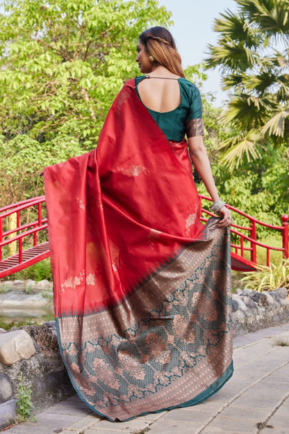 Classic Red Lichi Silk Saree with Rich Zari Pallu