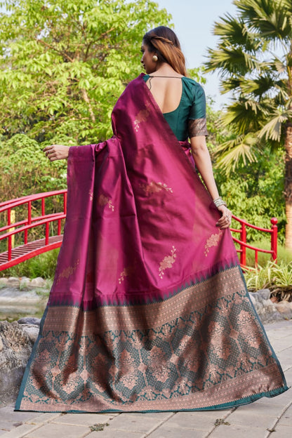 Premium Wine Purple Lichi Silk Saree