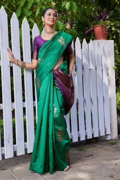 Premium Green Lichi Silk Jacquard Saree with Heavy Zari Pallu
