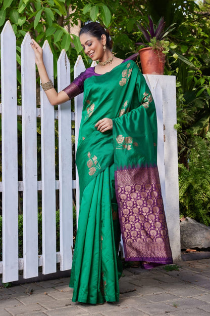 Premium Green Lichi Silk Jacquard Saree with Heavy Zari Pallu