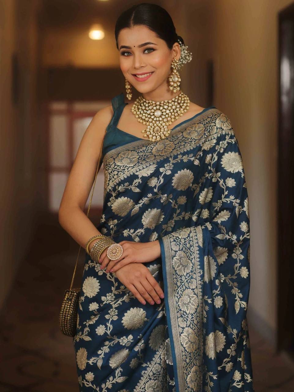 Soft Lichi Blue Jacquard Saree