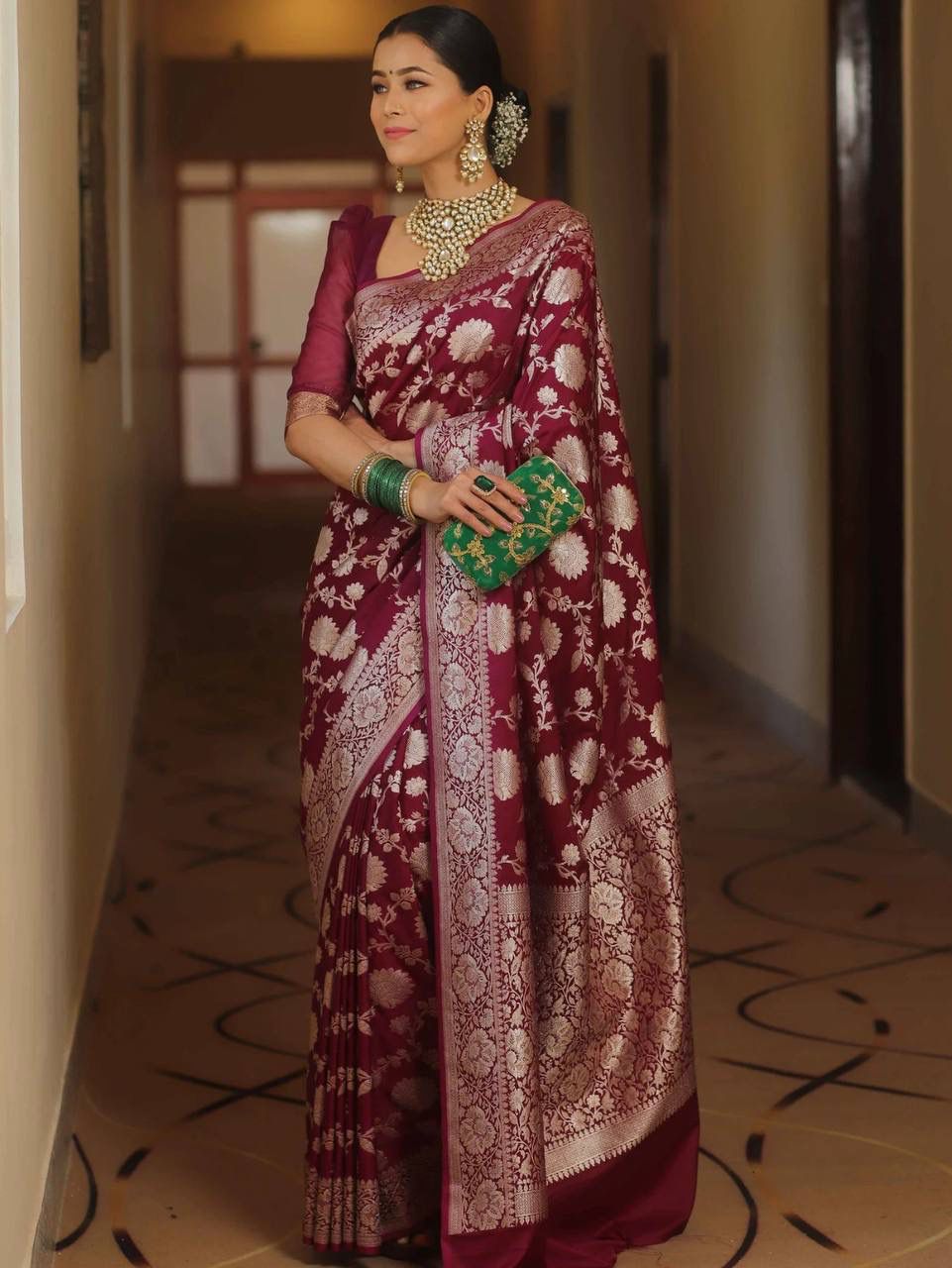 Soft Lichi Maroon Jacquard Saree